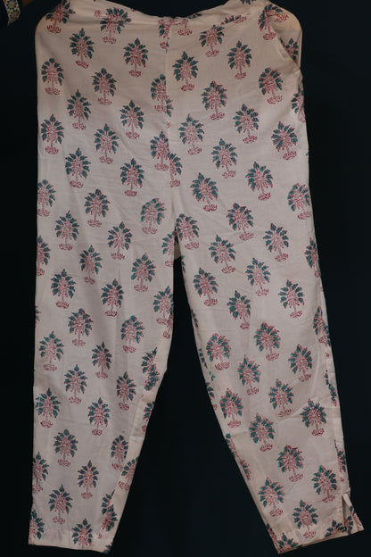 Orange Handblock printed kota 3 piece suit (stitched)