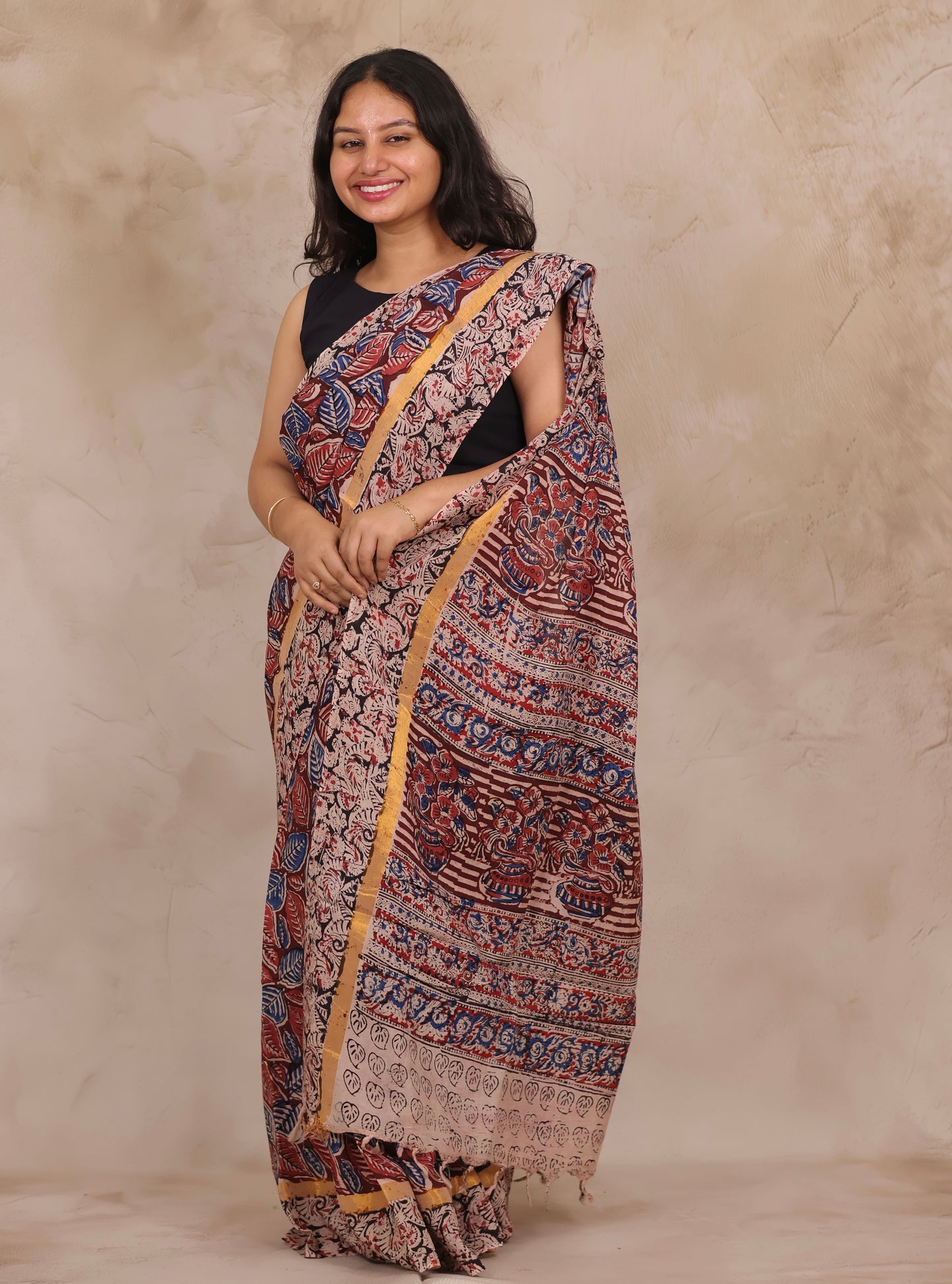 Hand Block Printed Kalamkari Chennur Silk Saree