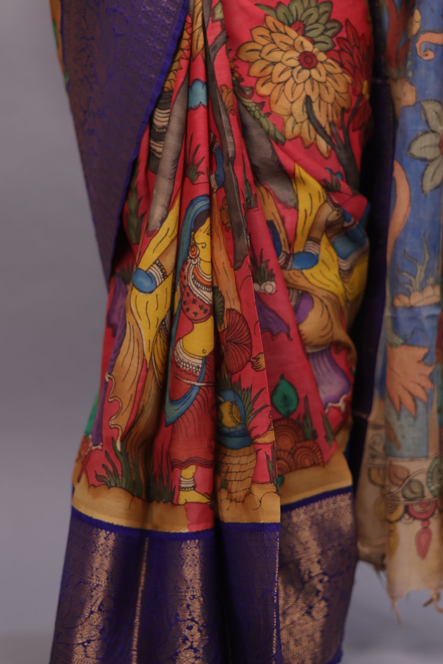 Pink Hand Painted Pen Kalamkari Silk Saree