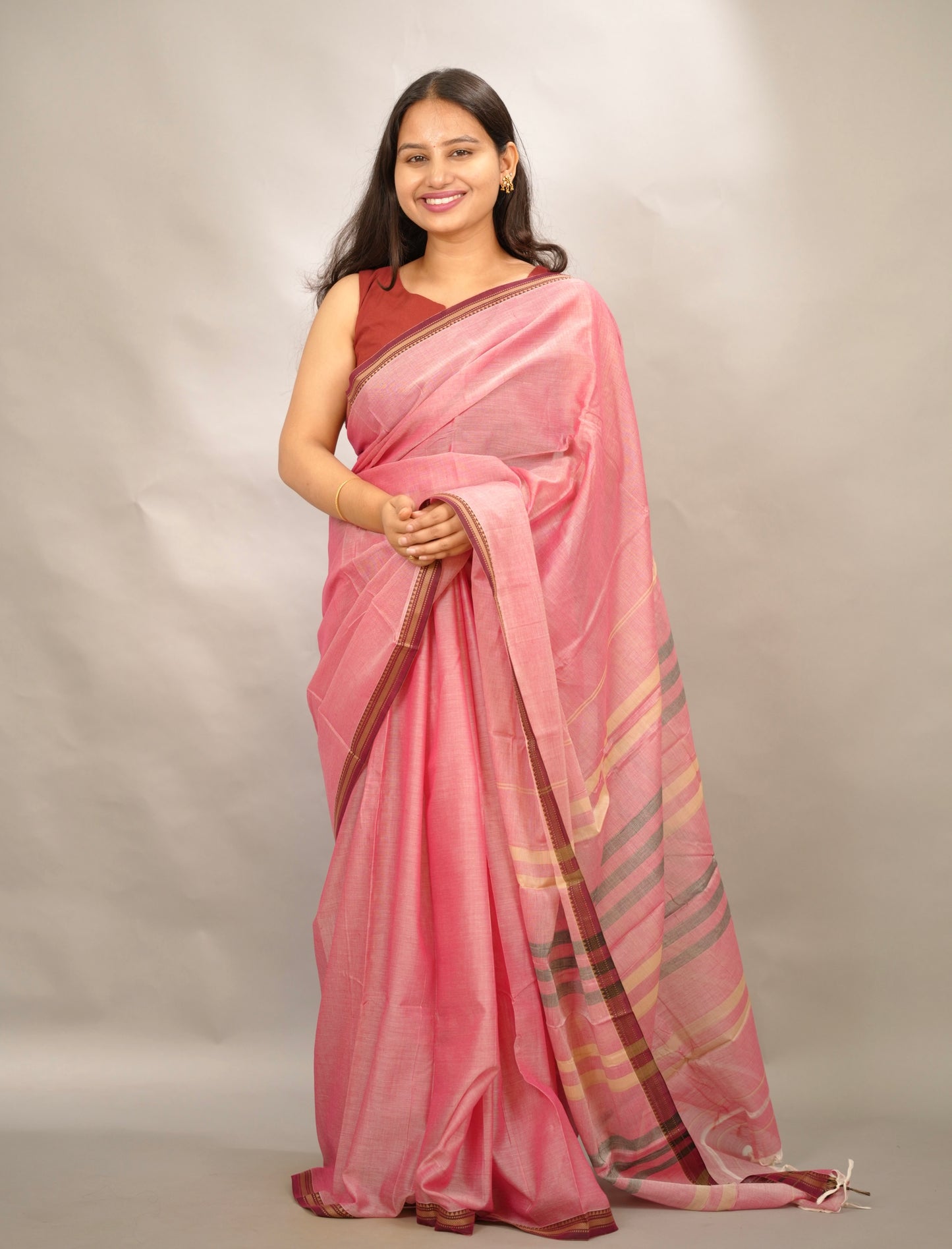 Onion Pink Narayanpet Cotton Saree | Looms & Tassels