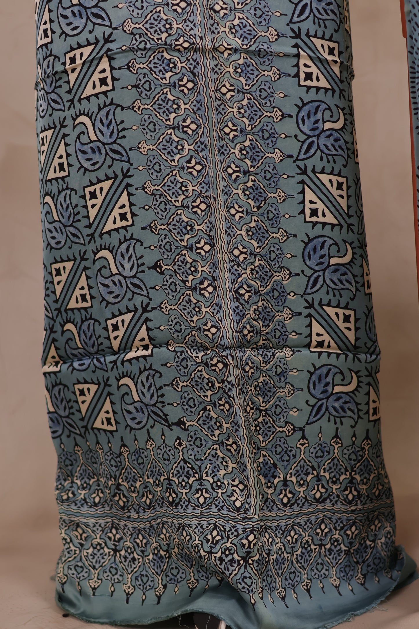Sky Blue Ajrakh Hand Block Printed Natural Dyed Modal Silk 2 Piece Suit Set | Looms & Tassels