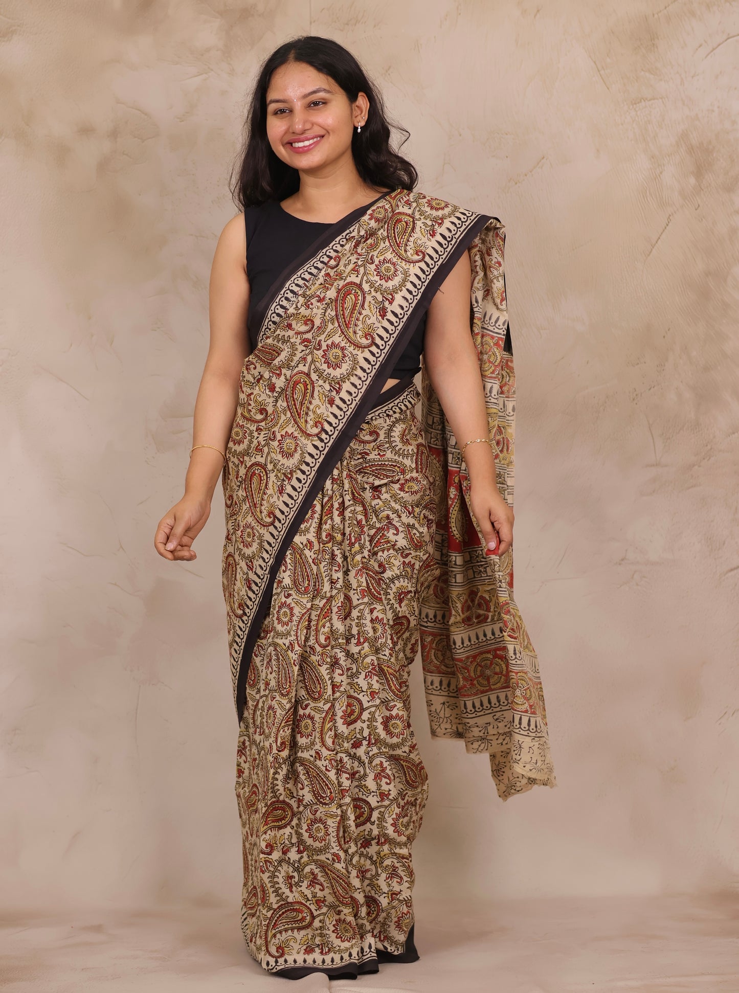 Hand Block Printed Kalamkari Chennur Silk Saree