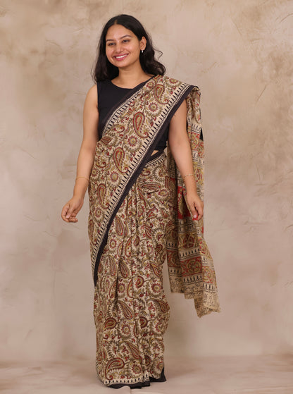Hand Block Printed Kalamkari Chennur Silk Saree