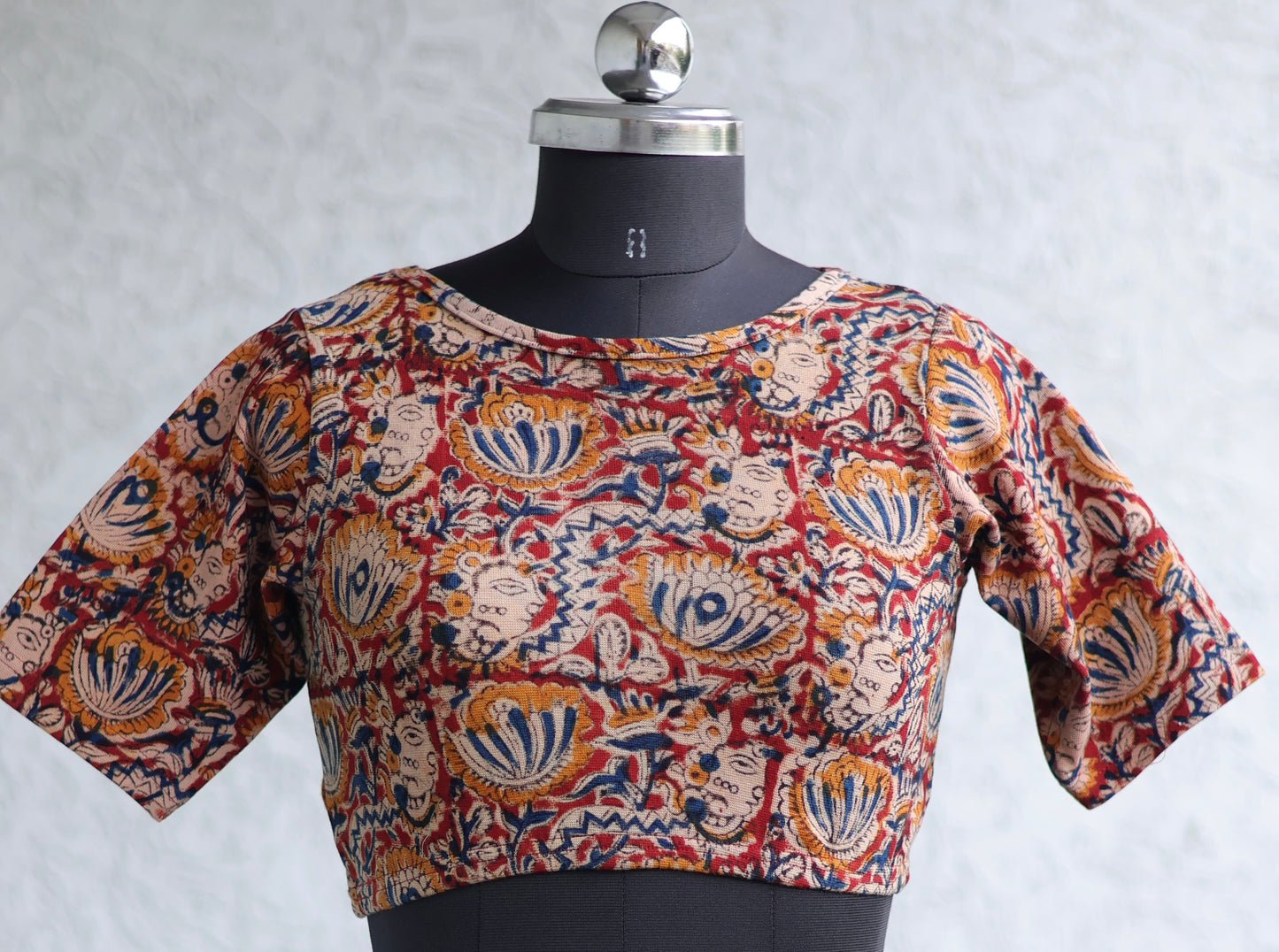 Neck Stretchable Hand block printed kalamkari blouse