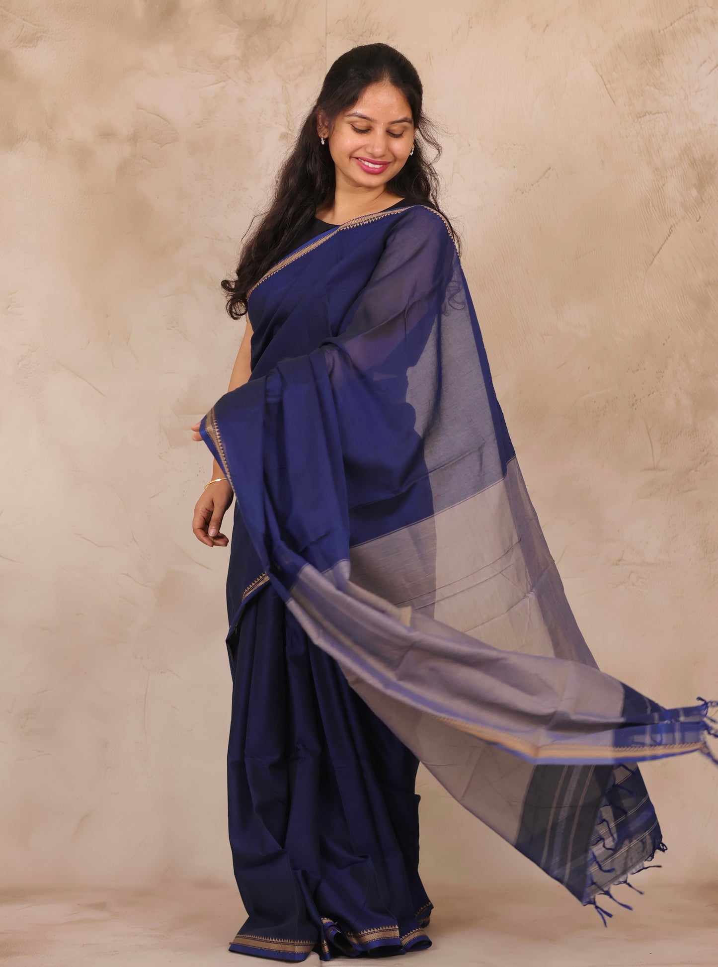 Blue Narayanpet Cotton Saree | Looms & Tassels