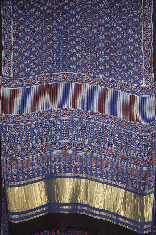 Pure Ajrakh Hand Block Printed Modal Silk Saree