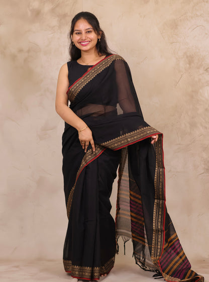 Black Narayanpet Cotton Saree | Looms & Tassels