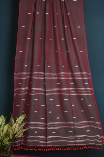 Dual Shade Pure Handwoven Malai Cotton Saree with Butta Weaving