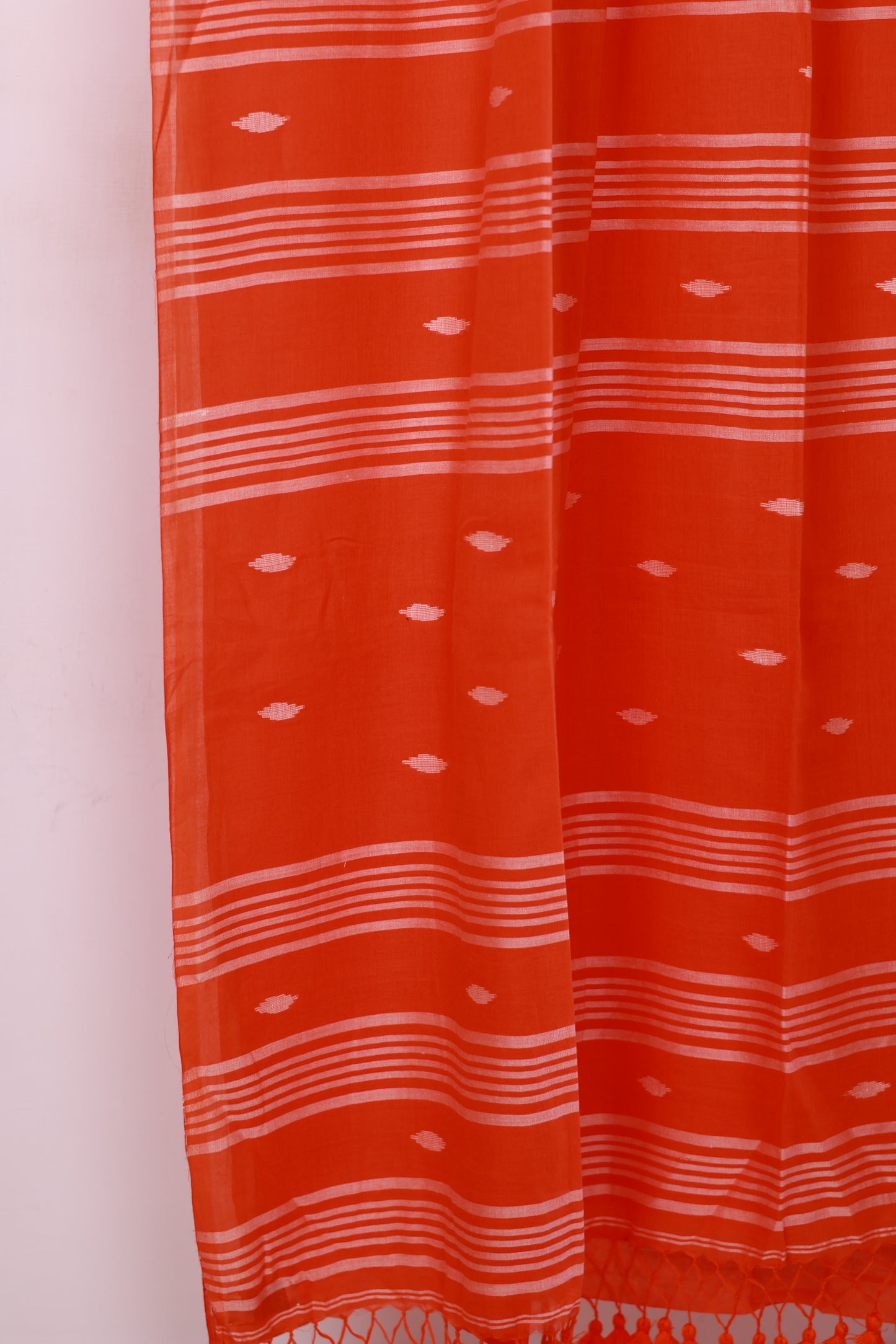 Orange Pure Handwoven Malai Cotton Saree with Butta Weaving