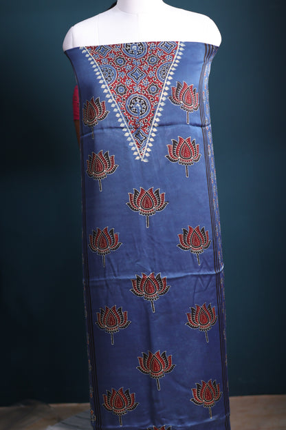 Handblock printed Ajrakh modal silk 2 piece suit set
