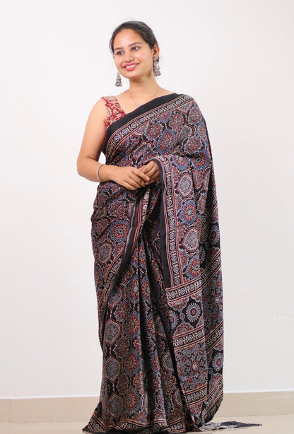 Ajrakh Modal Silk Saree