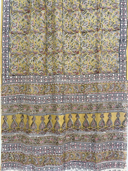 Hand block printed Kalamkari Silk Saree
