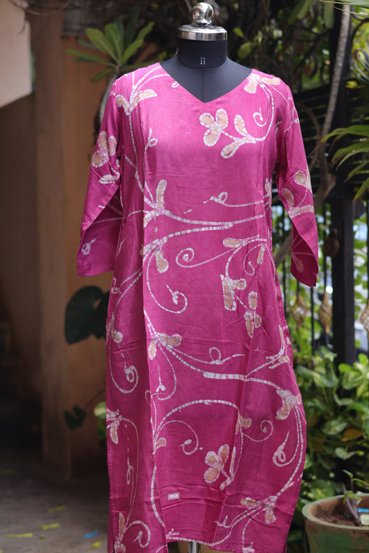 Pink Hand drawn Batik silk Kurti