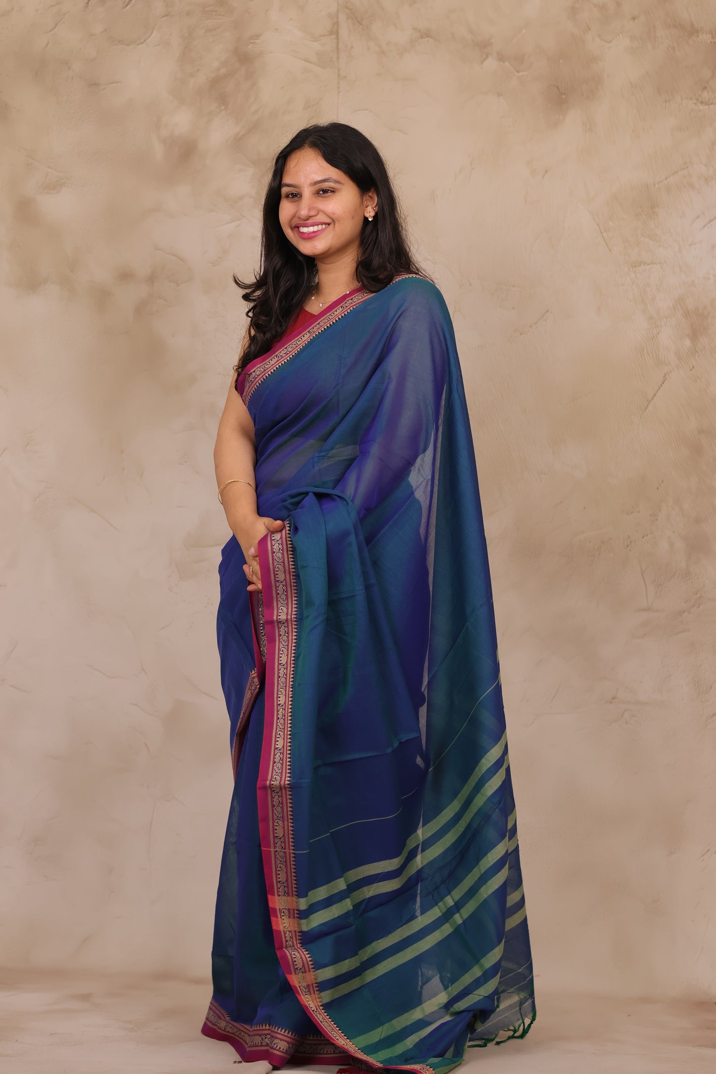 Blue Narayanpet Cotton Saree | Looms & Tassels