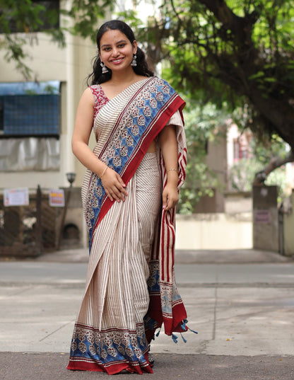 Ajrakh Modal Silk Saree