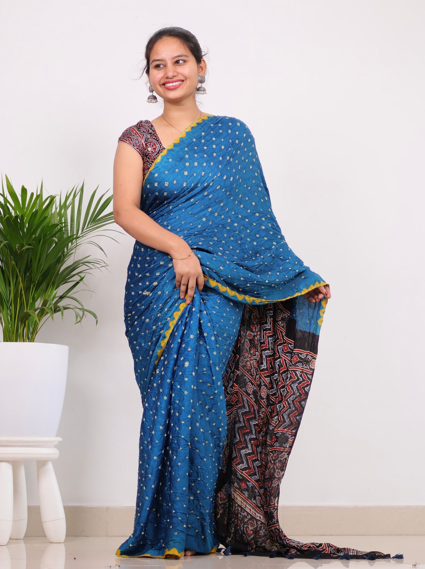 Ajrakh Bandhej Modal Silk Saree