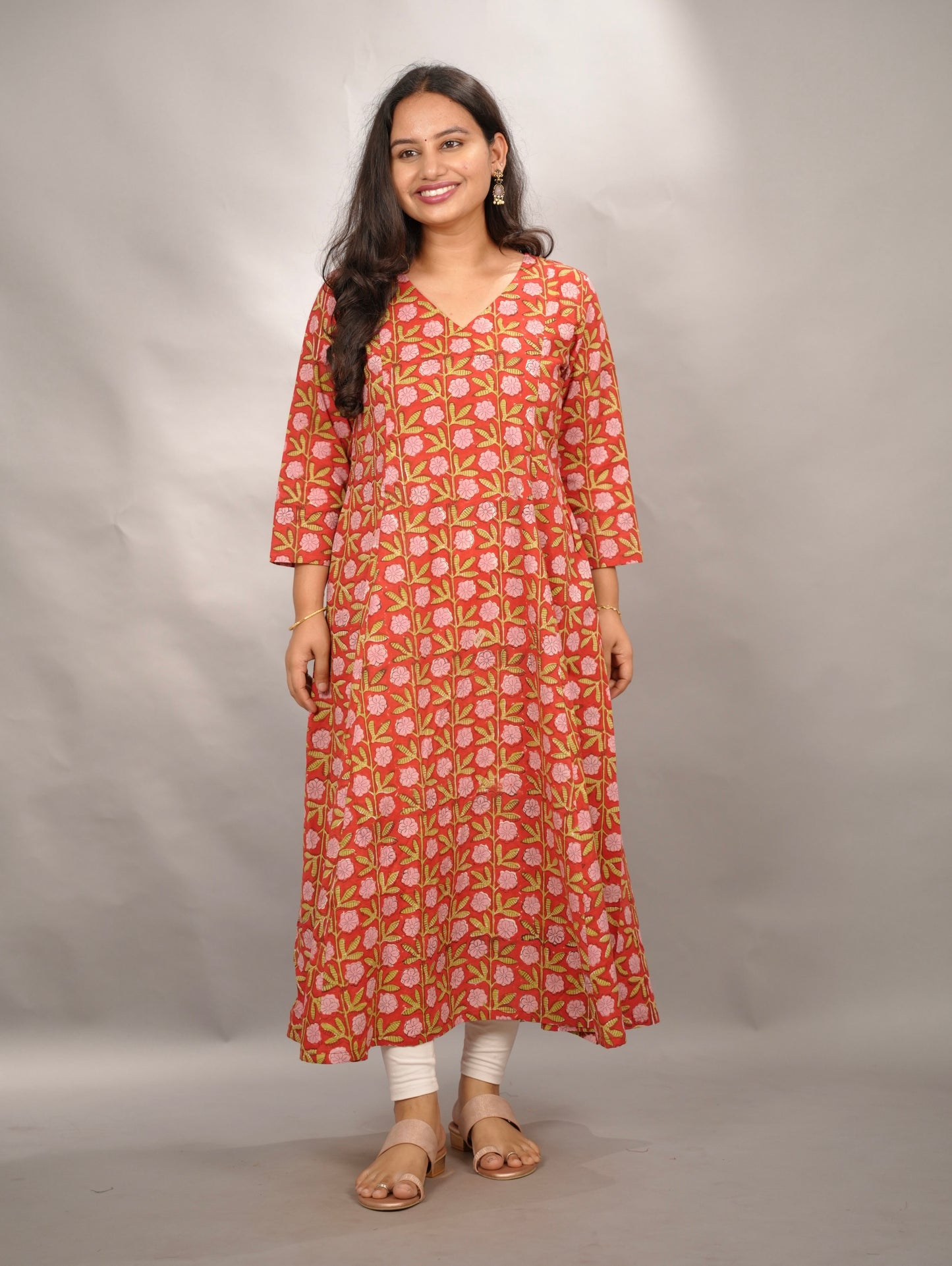 Red Pure Mul Cotton Kali Kurta  | Looms & Tassels