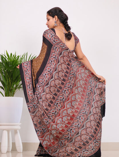 Ajrakh Bandhej Modal Silk Saree