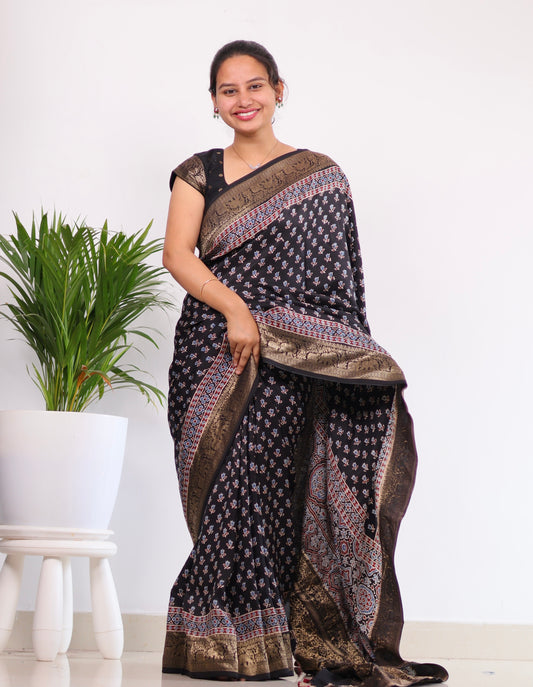 Ajrakh Dola Silk Saree