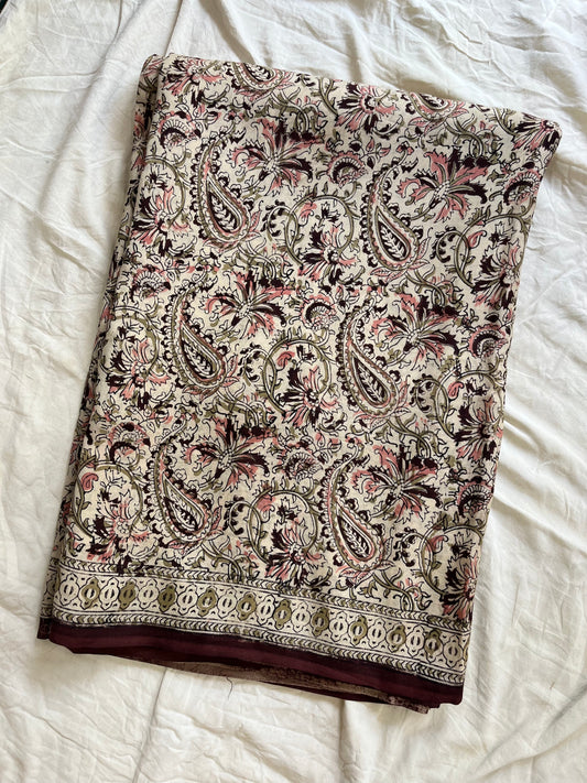 Hand block printed Kalamkari Silk Saree