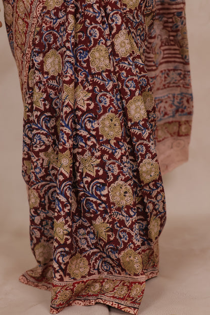 Hand Block Printed Kalamkari Chennur Silk Saree