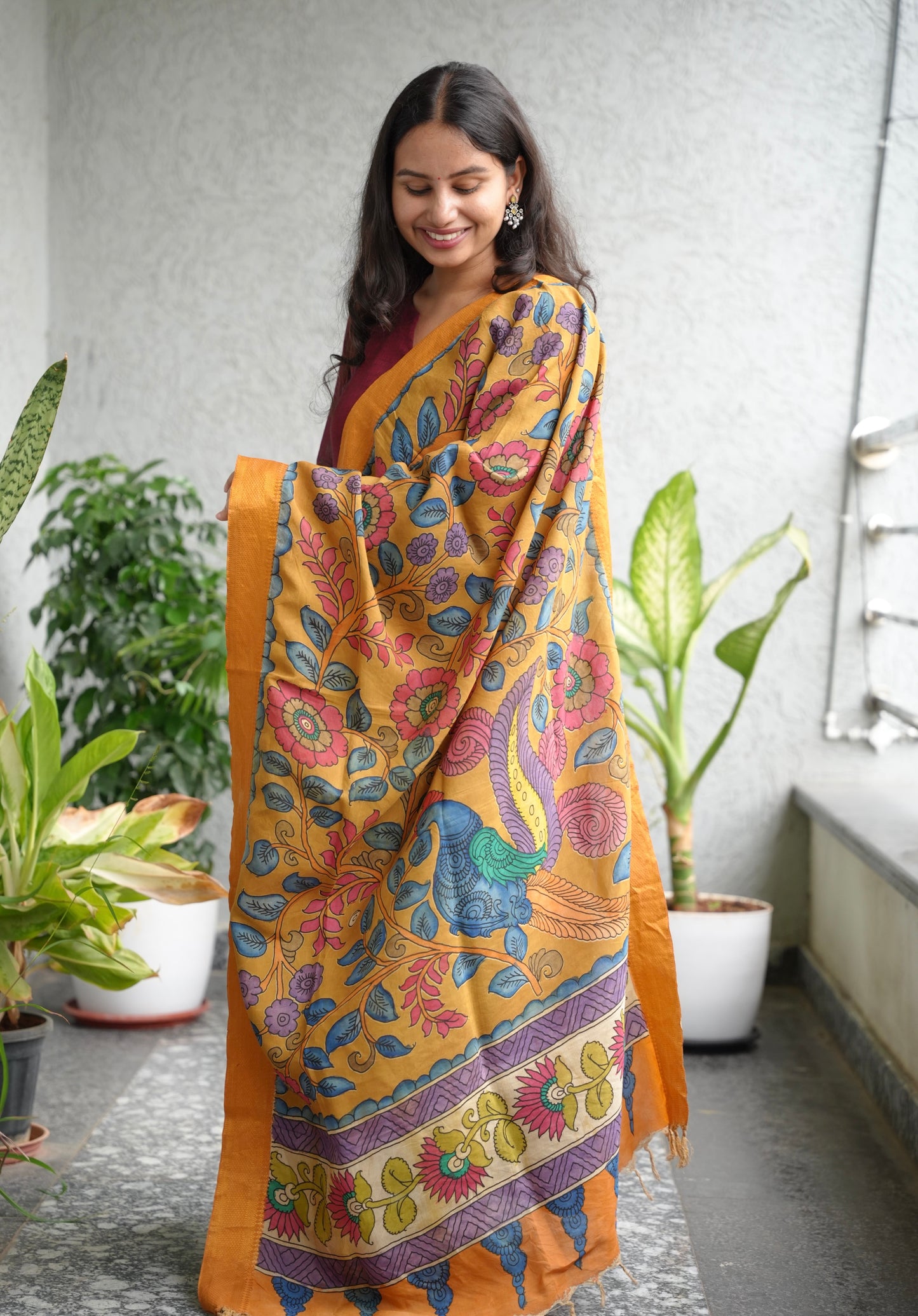 Pen Kalamkari chennur silk duppata
