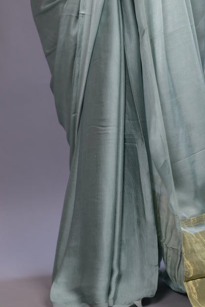 Sea Green Plain Modal Silk Saree with Lagdi Pallu | Looms & Tassels