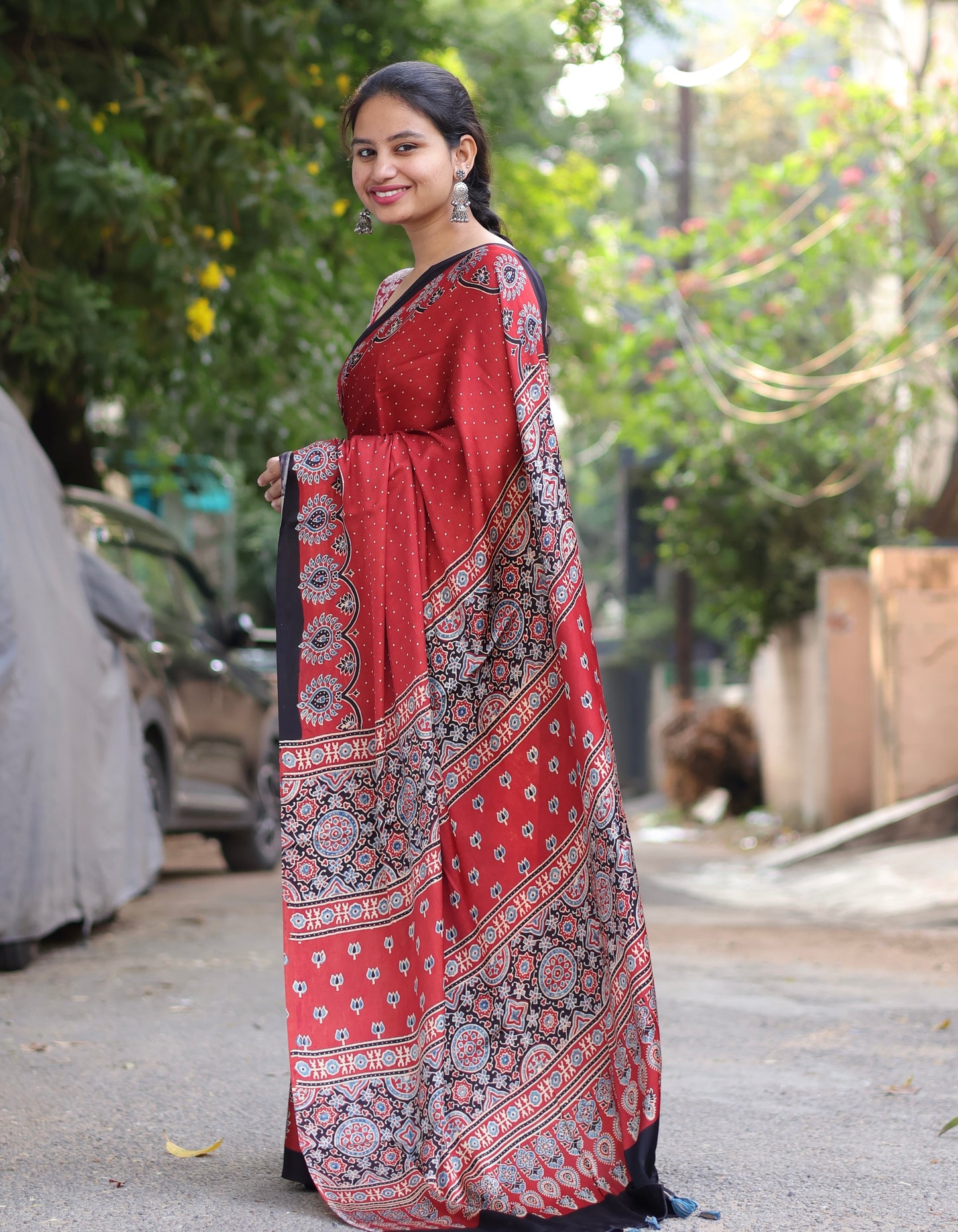 Ajrakh Modal Silk Saree