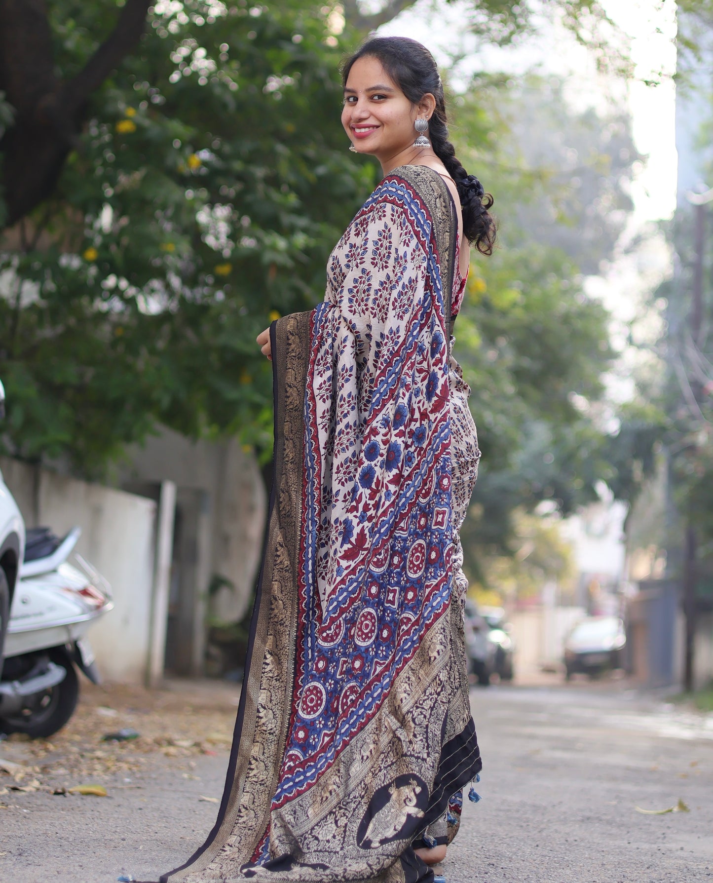 Ajrakh Dola Silk Saree