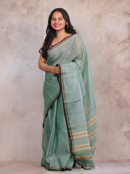 Sea Green Narayanpet Cotton Saree | Looms & Tassels