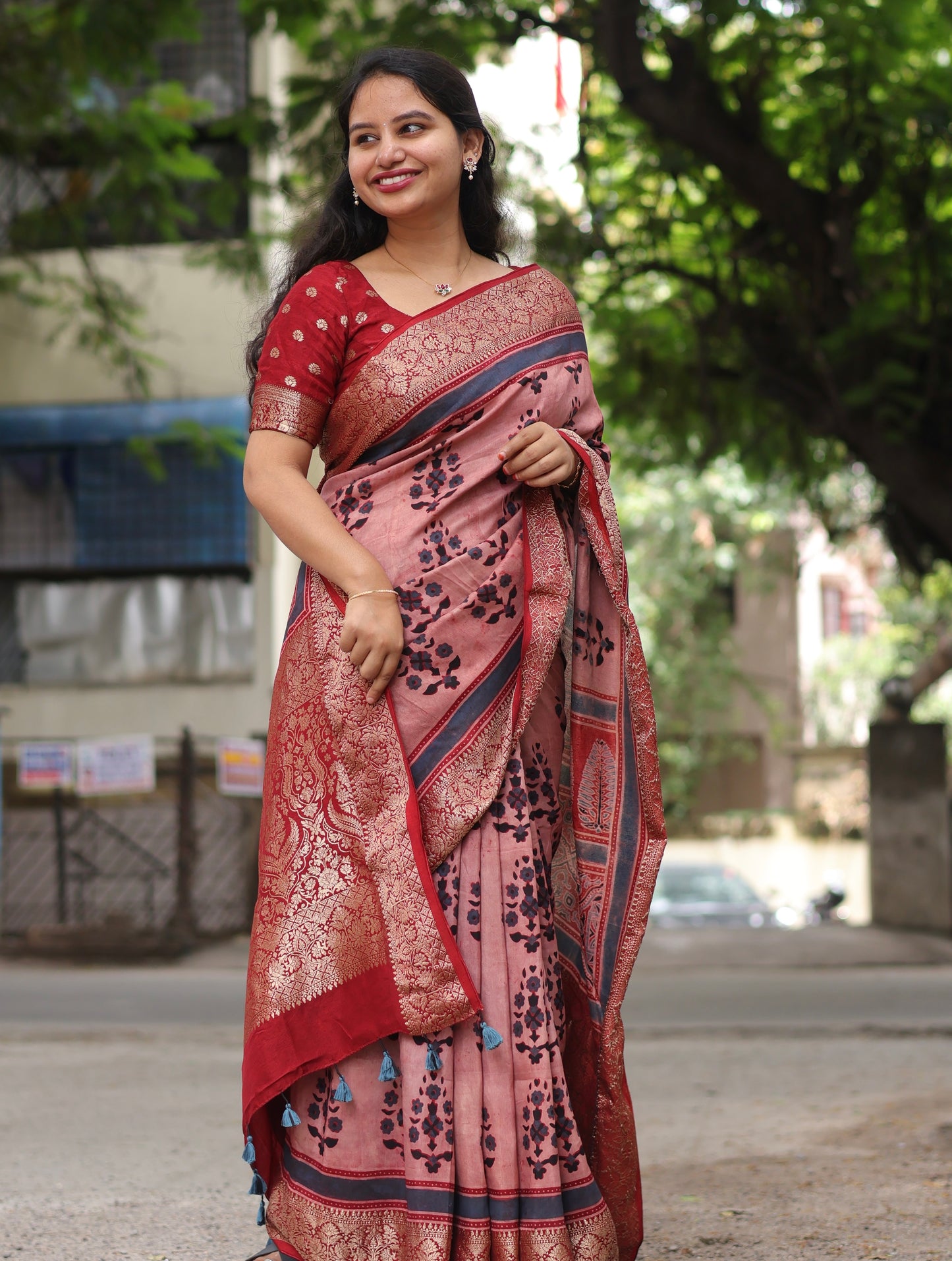 Contemporary Ajrakh Dola Silk Saree