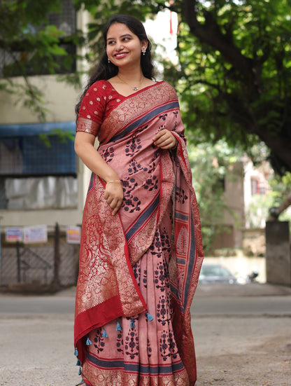 Contemporary Ajrakh Dola Silk Saree