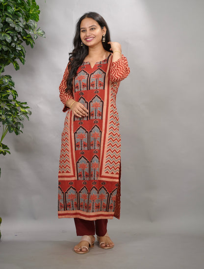 Red Ajrakh Pattern Hand Block printed Kurti | Looms & Tassels