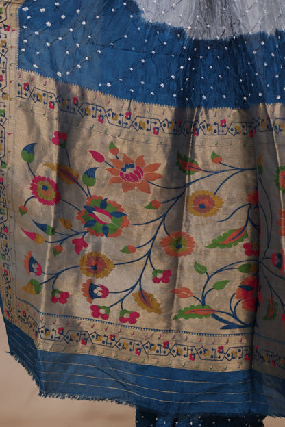 Dual Tone Handcrafted Bandhani Paithani Dola Silk Saree | Looms & Tassels
