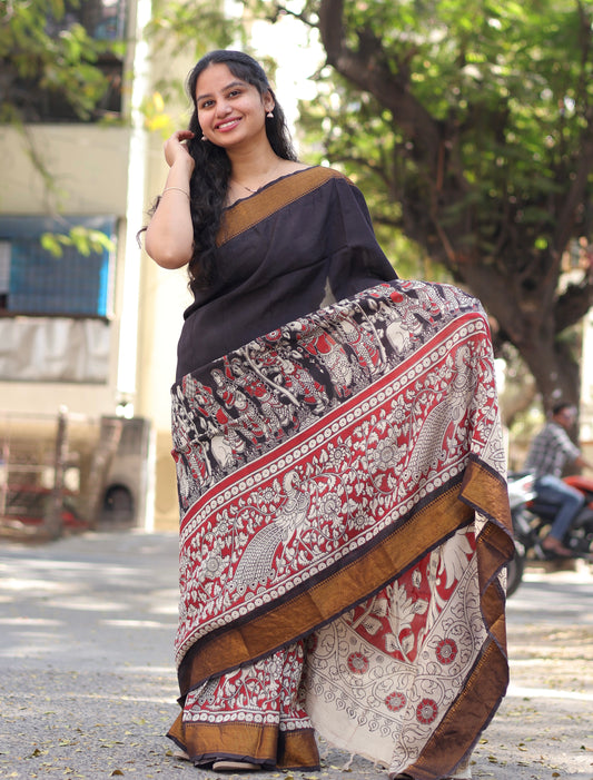 Black chennur silk Handcrafted Nizam Border Saree