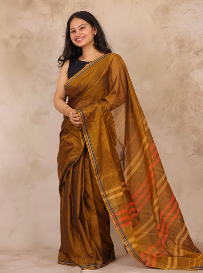 Mustard Narayanpet Cotton Saree | Looms & Tassels