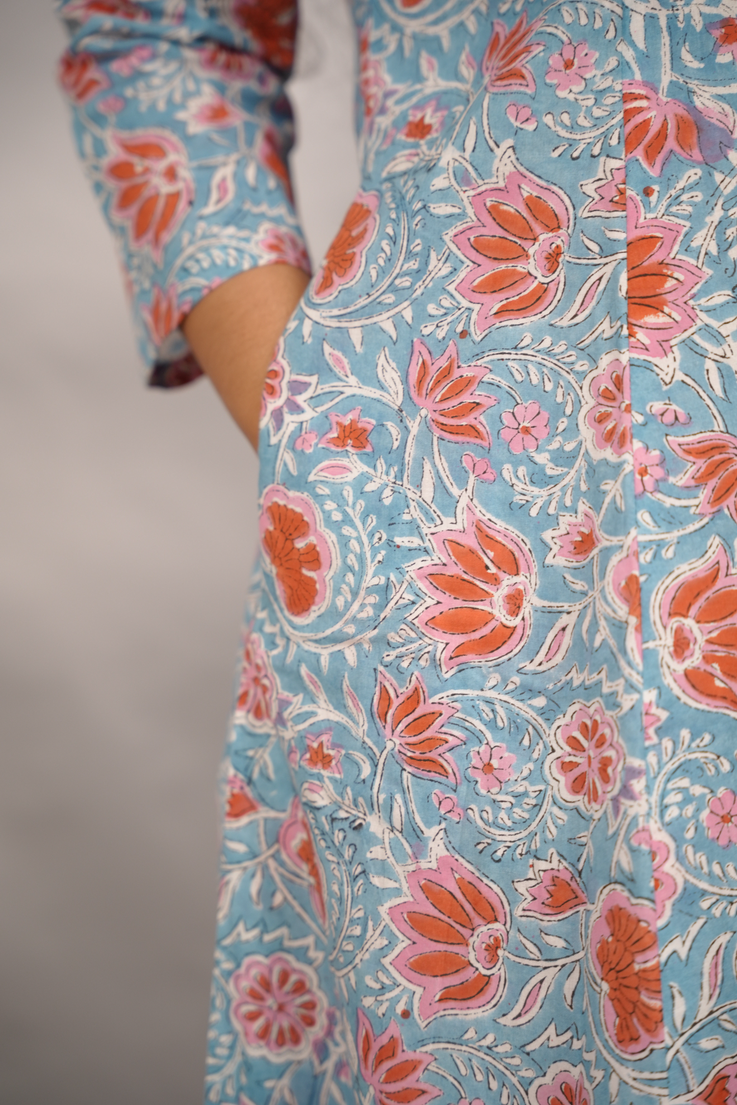 Ice Blue Pure Mul Cotton Kali Kurta  | Looms & Tassels