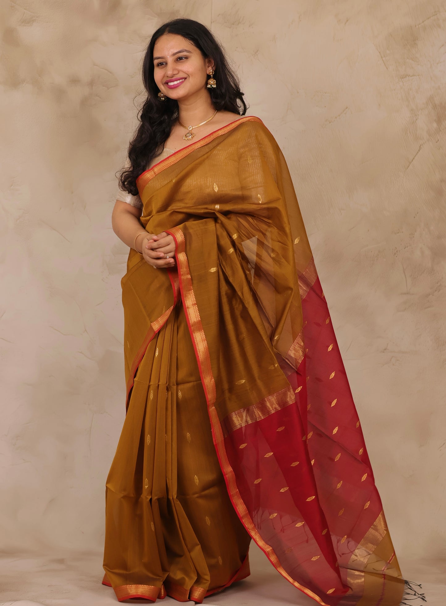 Golden Mustard Handloom Maheswari Silk Cotton Sarees | Looms & Tassels