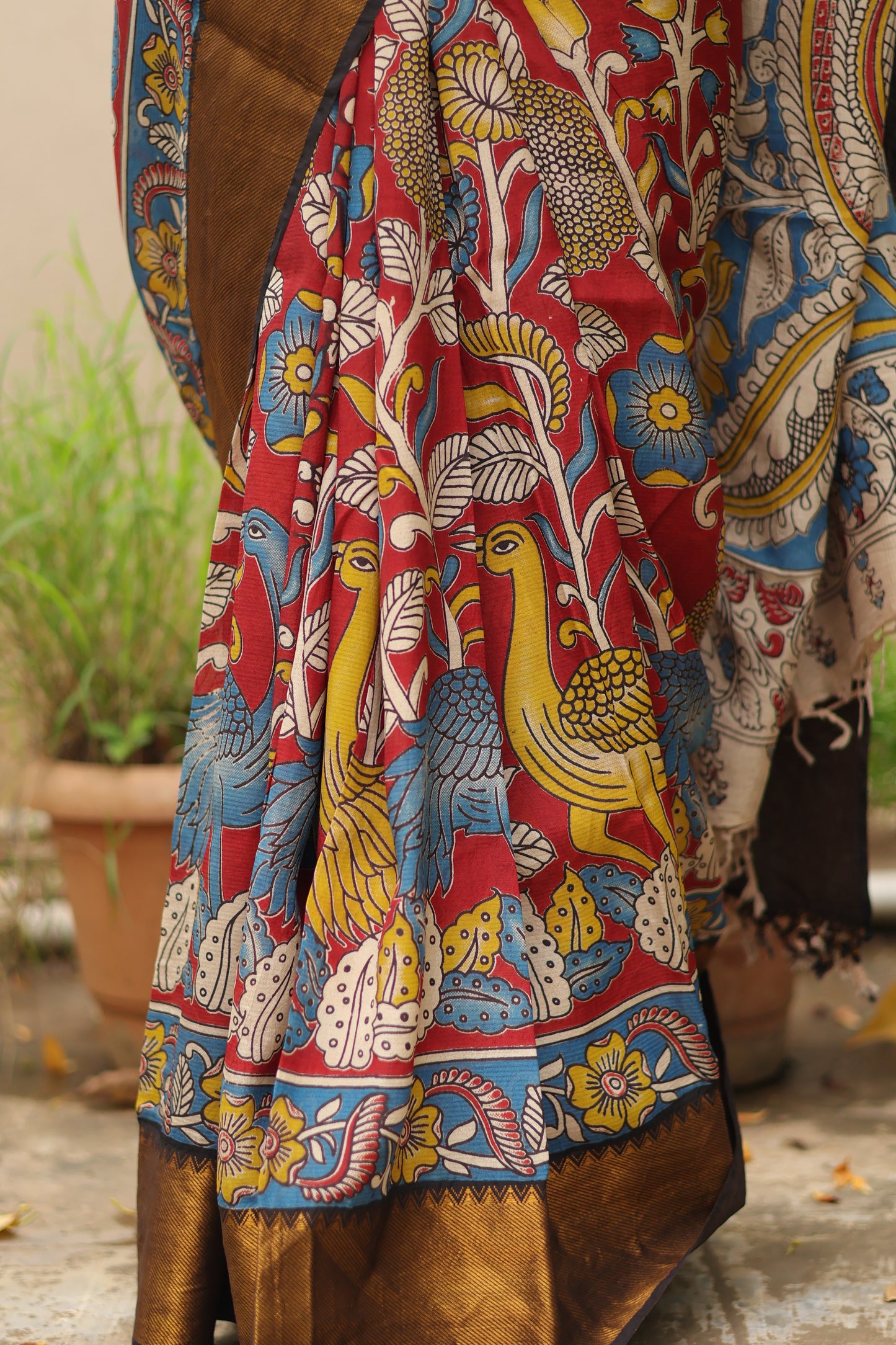 Kanchi border Kalamkari chennur silk saree