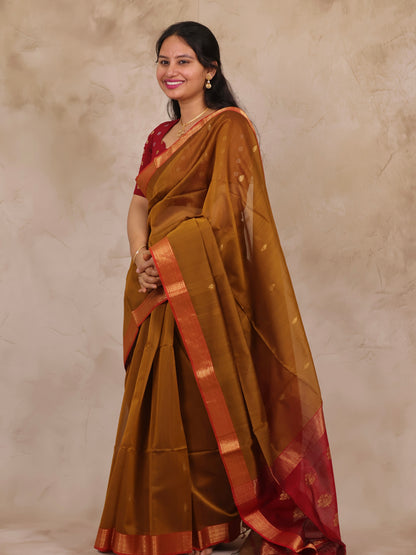 Mustard Handloom Maheswari Silk Cotton Sarees | Looms & Tassels