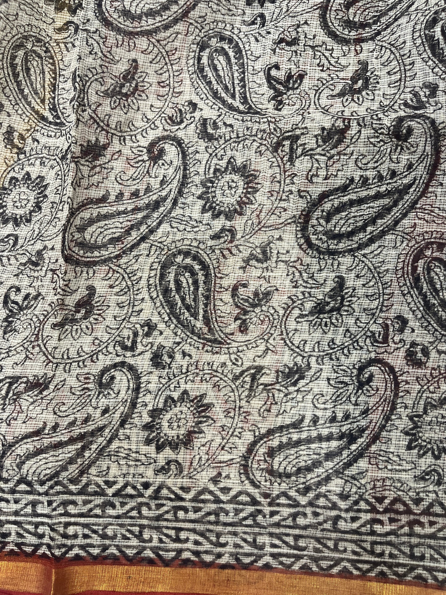 Kalamkari Hand block printed Kota Doria Saree