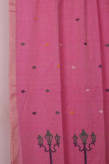 Pink Pure Handwoven Jamdhani Malai Cotton Saree