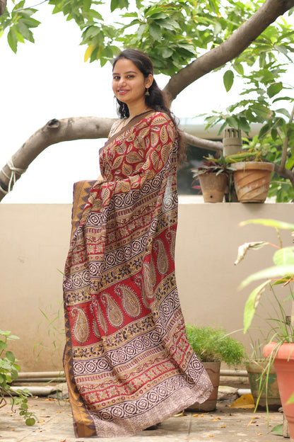 Kanchi border Kalamkari chennur silk saree