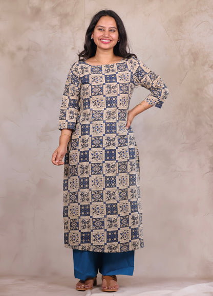 Blue Pure Cotton Kalamkari Co-Ord Set | Looms & Tassels