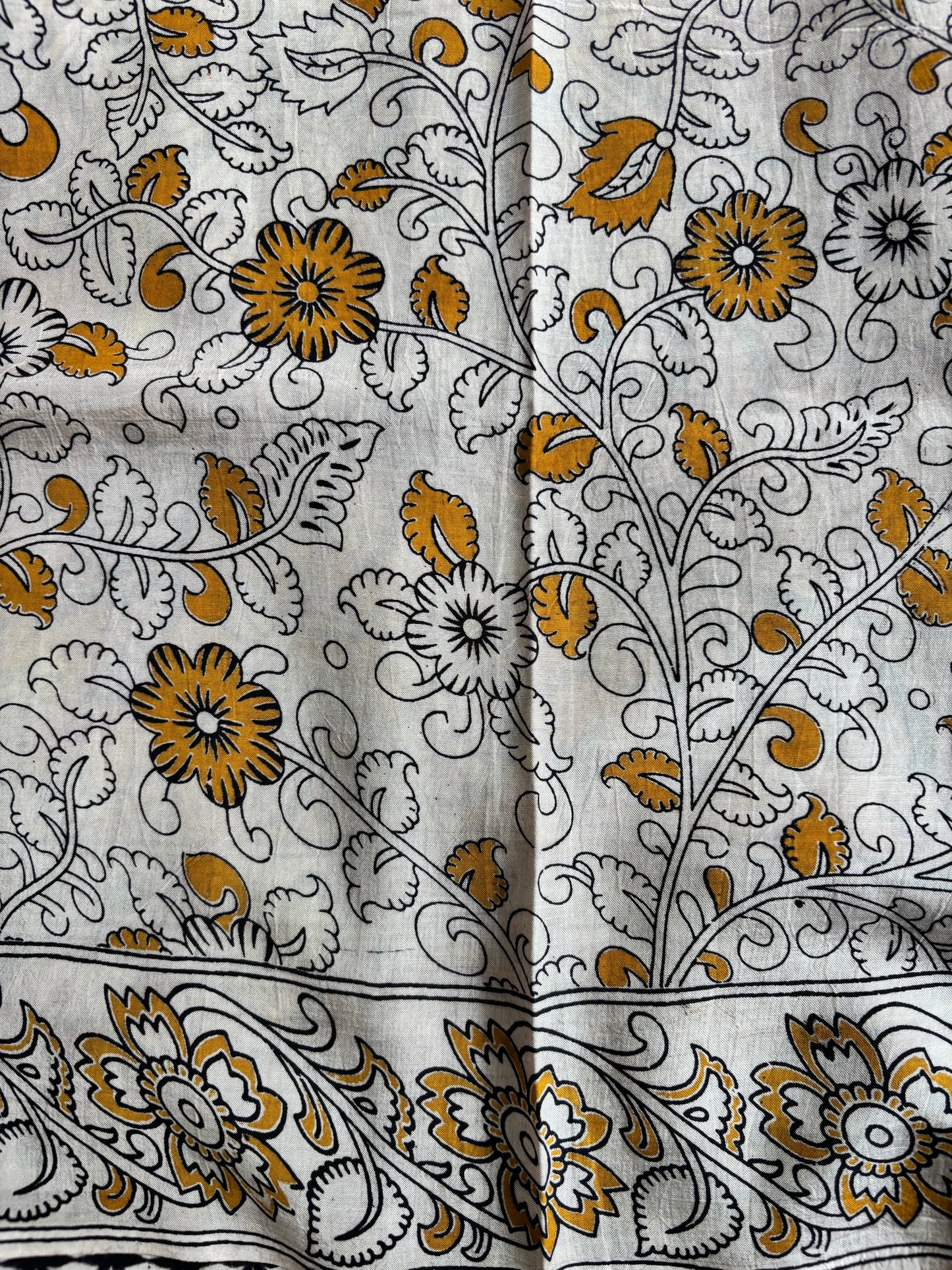 Purple and yellow Kalamkari dyeing premium chennur silk saree