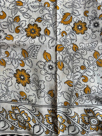 Purple and yellow Kalamkari dyeing premium chennur silk saree