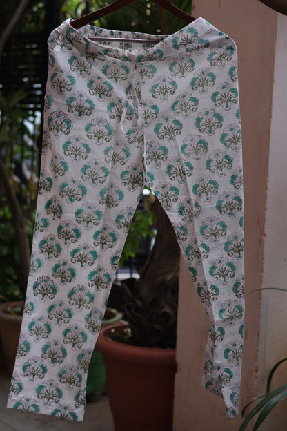 Peach Handblock printed kota 3 piece suit (stitched)