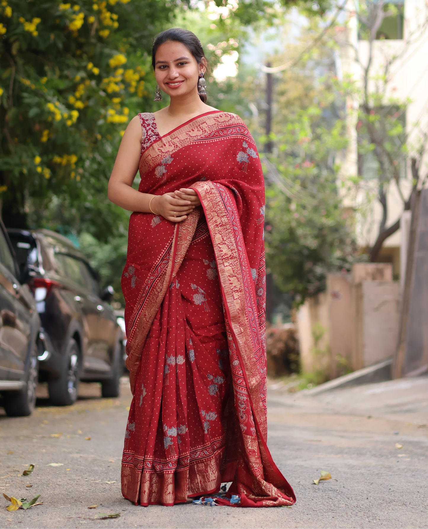 Ajrakh Dola Silk Saree