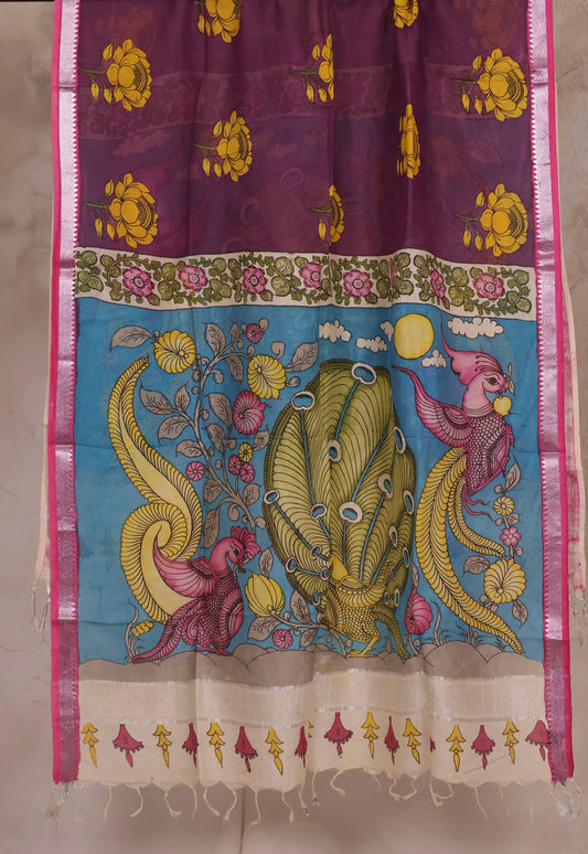 Pen Kalamkari Mangalagiri silk Dupatta