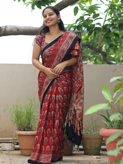 Ajrakh Modal Silk Saree